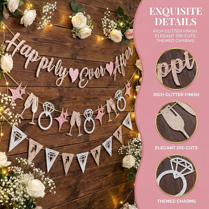 Hopecore Pre-Strung Happily Ever After Banner Set, Engagement Party, Wedding - Image 3