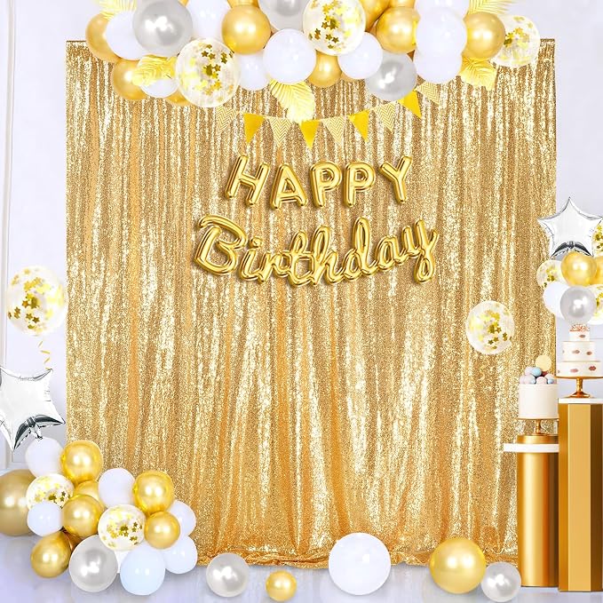 8ft x 8ft Gold Sequin Backdrop Curtain Glitter Photo Booth Backdrop | Sparkly - Image 3
