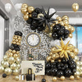 New Years Balloon Garland Arch Kit Black and Gold Explosion Star Balloons Black by HILAVO