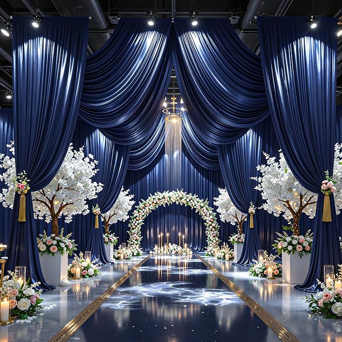 30x10ft Navy Blue Glitter Backdrop Curtain - Image 3