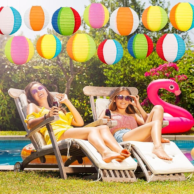22PCS Beach Ball Paper Lanterns Bulk Pool Summer Luau Hawaiian Tropical Hanging - Image 5