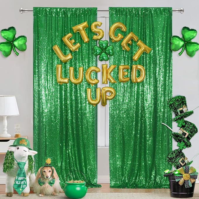 Poise3EHome Green Sequin Backdrop Curtains, 4 Panels 2FTx8FT Glitter Background - Image 2