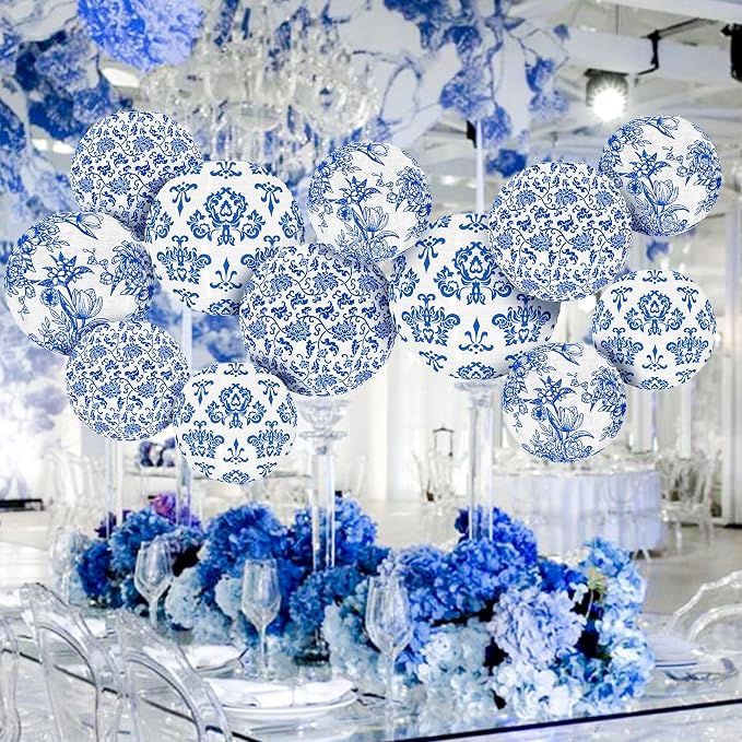 Chinoiserie Paper Lantern Blue and White Porcelain Print Decoration Lantern 10 - Image 7