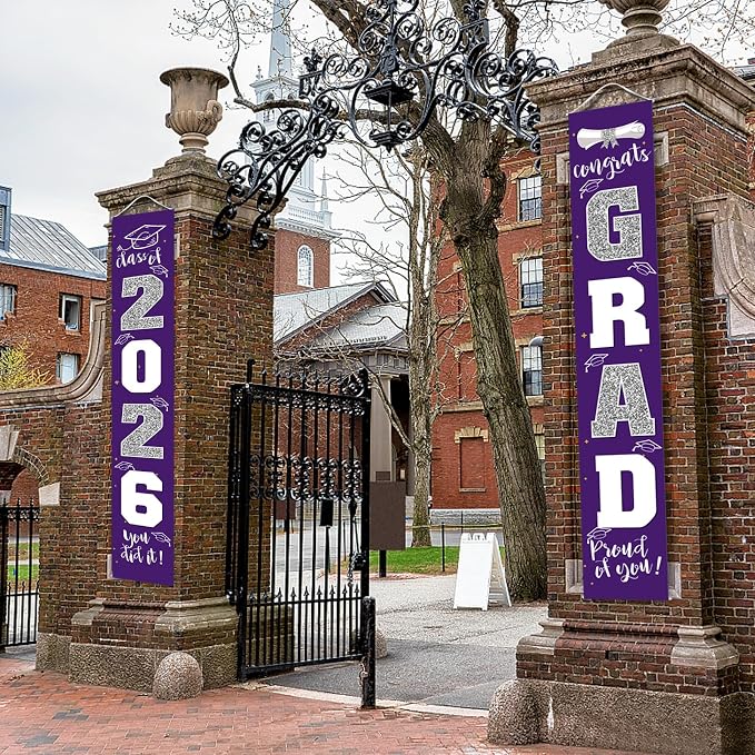 Graduation Decorations 2026 Banner Porch Sign Purple Silver - Image 4