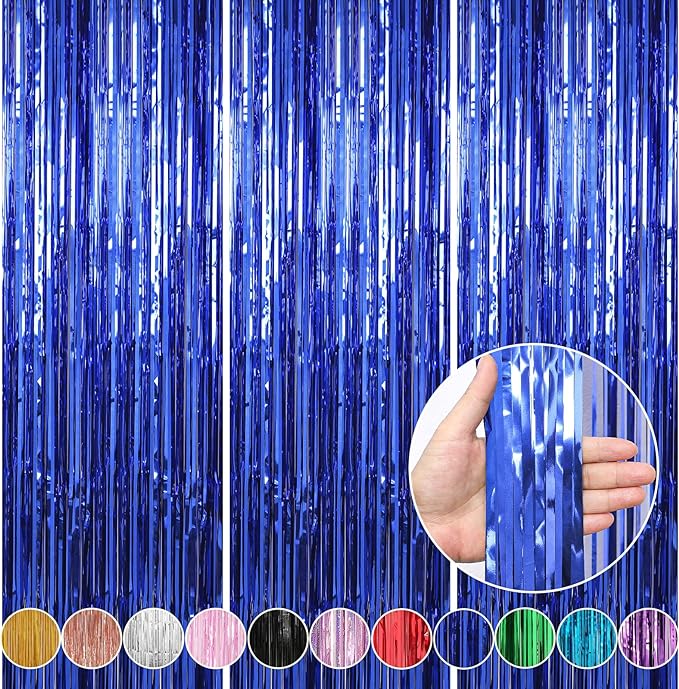 3 Pack 3.3 x 9.9 ft Dark Blue Fringe Backdrop Streamers Party Decorations | by Crosize