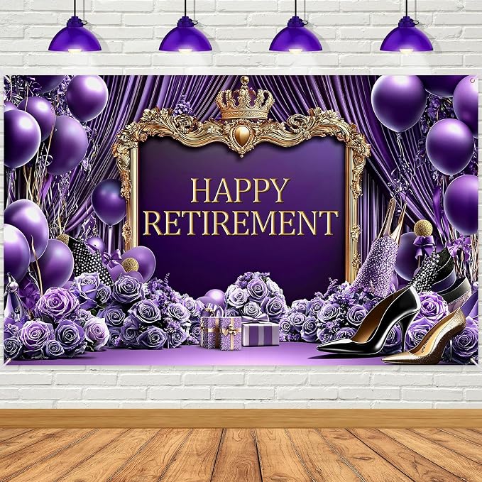 Purple Happy Retirement Banner 70.8 x 43.3 Inch Large Purple Retirement by TagreSpike