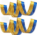 4 Pcs 15ft Gold Blue Metallic Foil Ceiling Fringe Curtains, Fringe Drapes by Breling