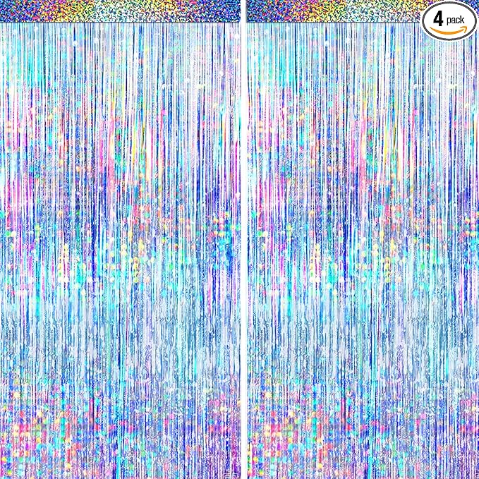 4 Packs Silver Foil Fringe Curtain, Baby Shower, Bachelorette, 70s 80s 90s by BSRESIN