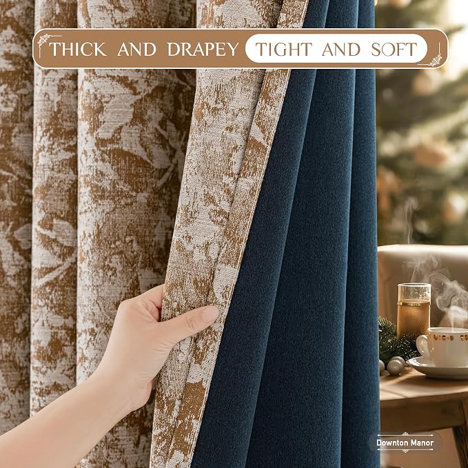 Beauoop Brown Floral Jacquard Blackout Curtains - Image 4