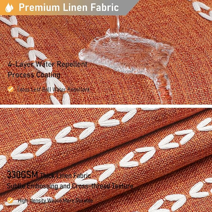 Burnt Orange Boho Farmhouse Linen Heavy Duty Shower Curtain Set, 72x72 | 330GSM - Image 4