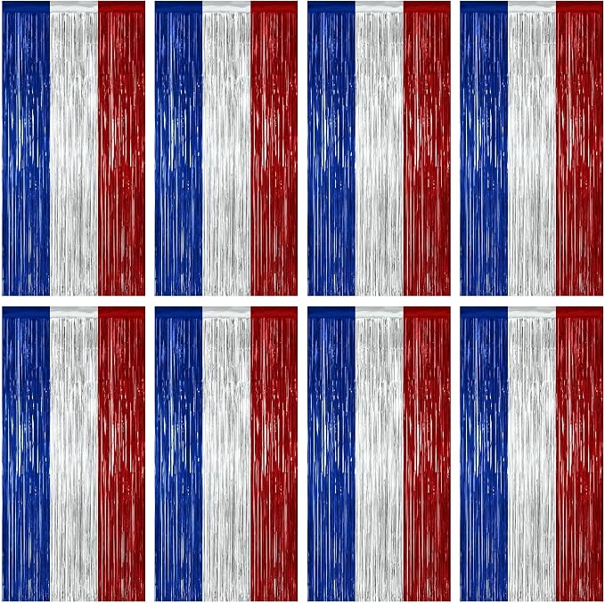 ZATAYE 8 Pack Blue Silver Red Foil Curtain Streamer Decorations | Blue Silver by ZATAYE
