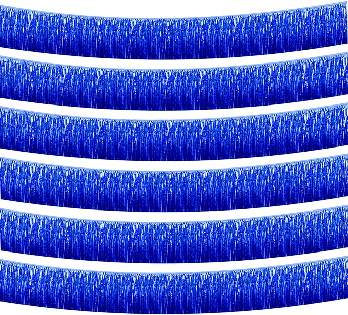 6 Pack 10 Feet Foil Fringe Garland Metallic Tinsel Streamers Banner Wall Hanging Curtain Backdrop Banner for Parade Floats, Thanksgiving, Christmas, Birthday, Halloween Party Decorations(Blue)