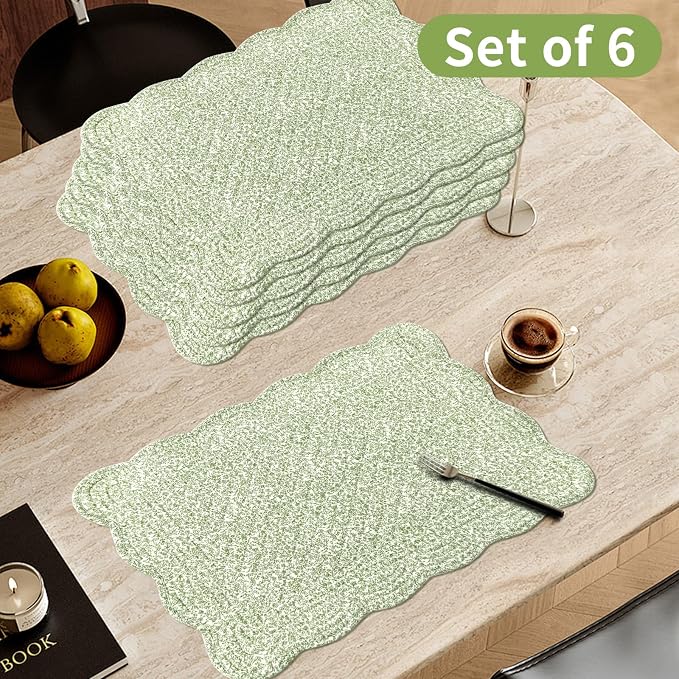 6 PC Quilted Placemats, 100% Cotton Fabric Washable Cloth Table Mats - Image 2