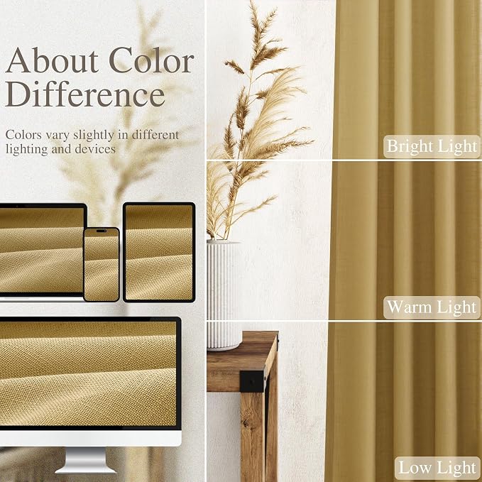 Gold Linen Curtains 63 Inches Long 2 Panel Sets - Image 3