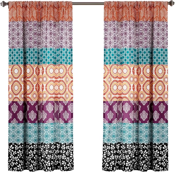 Lush Decor Bohemian Stripe Window Curtain Panels, Pair 52" W x 63" L Fuchsia & - Image 7