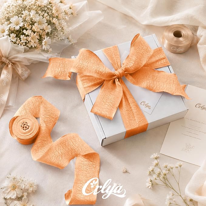 Orange Ruffle Ribbon, 1-1/2 Inch x 10 Yards Chiffon Silk Ribbons | Crinkle - Image 2