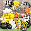Black and Yellow White Balloon Arch Kit, 18 Inch Checkered Mylar Explosion Star by Jobkoo