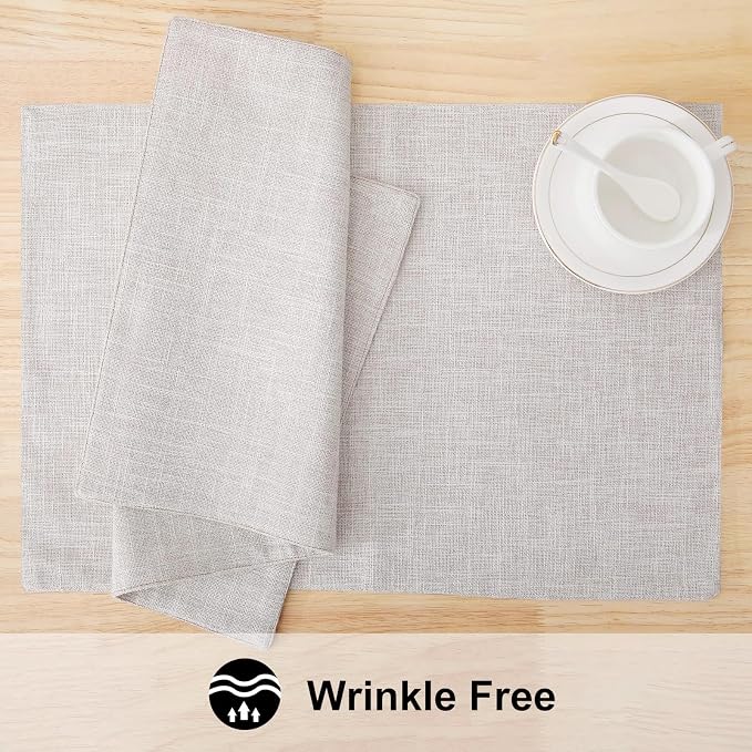 Faux Cotton Linen Placemats Set of 6, Cloth Washable Farmhouse Dining Table Mats - Image 5