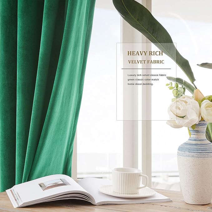 BULBUL Velvet Green Blackout Curtains 102 inch Long - Image 6