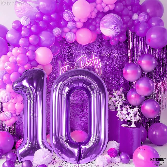 KatchOn Purple Giant 40 Inch Number 10 Balloon, 10th Birthday Decorations - Image 8