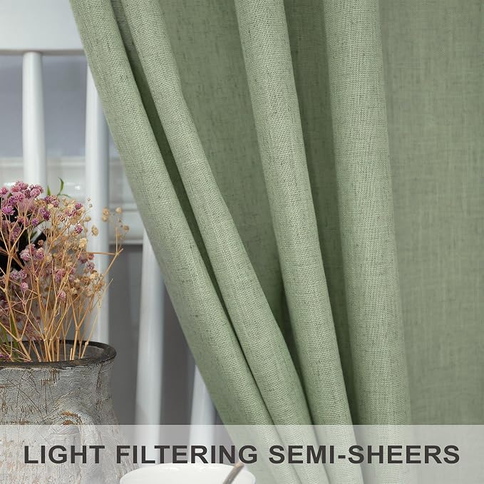 Light Sage Green Linen Curtains 120 Inches Long - Image 4