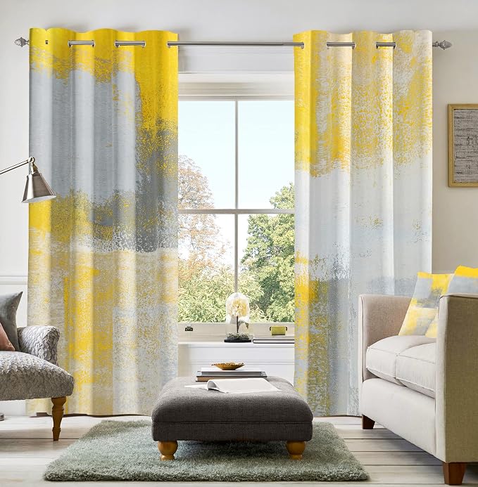 Asuexpect Yellow Window Curtain Yellow Grey Abstract Thermal Insulating Drapes by Asuexpect