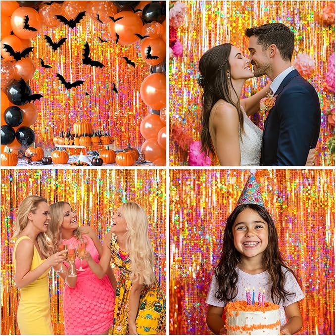 4 Packs Orange Foil Fringe Curtain, Baby Shower, Thanksgiving, Friendsgiving - Image 4