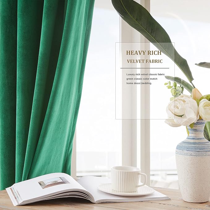 Velvet Green Grommet Blackout Curtains 108 inch Length - Image 3