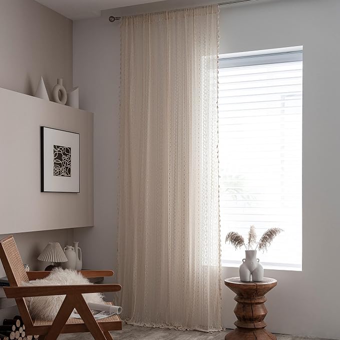 Sutuo Home Boho Lace Curtains for Kitchen Bedroom, Bohemian Crochet Sheer - Image 4