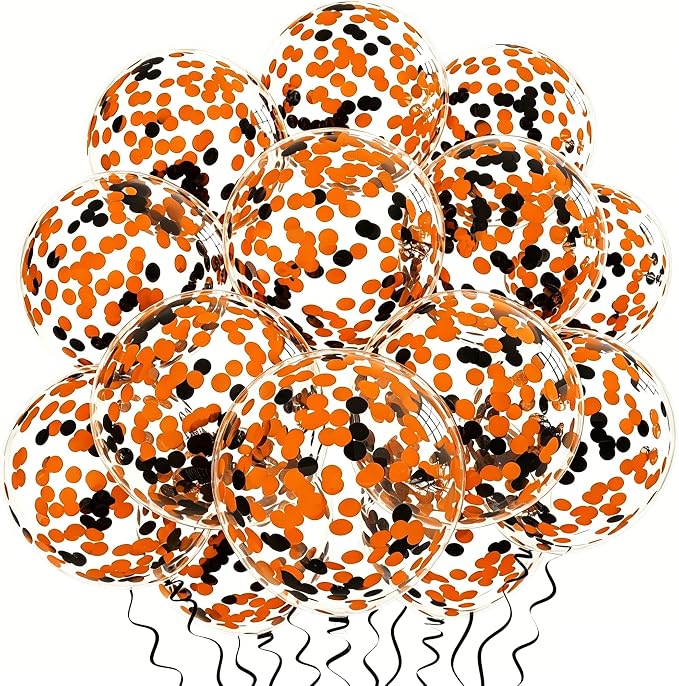 Orange Black Confetti Balloons 25 Pcs, 12 Inch Thickened Clear Latex Balloon - Image 3