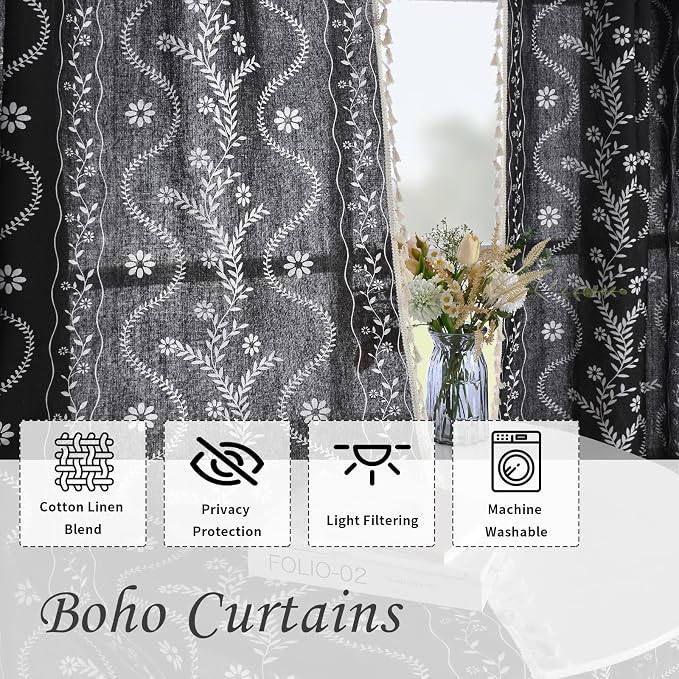 Schweek Boho Tassels Curtains 63 Inches Long 2 Panels - Image 4