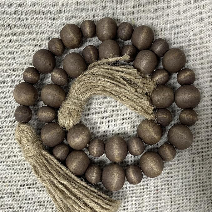 Handcrafted Farmhouse Wooden Decorative Beads Garland, Table Tray Boho Wood - Image 3