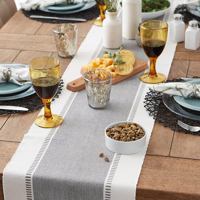 DII Dobby Stripe Table Runner, 13x108 Cool Gray & Cream Background | Woven - Image 5