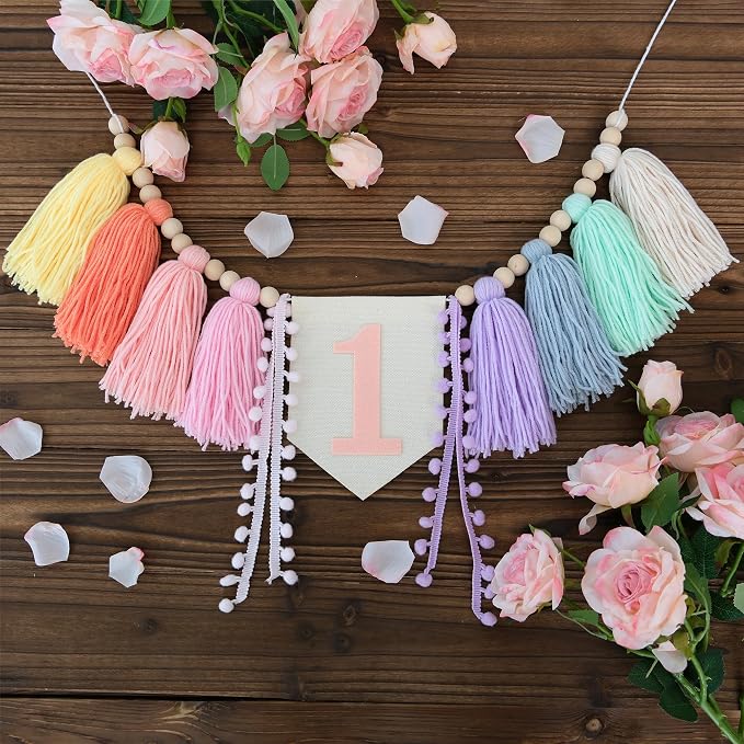 Boho Macaron Handmade Extended 1st Birthday High Chair Banner Wild One First by Ereniko