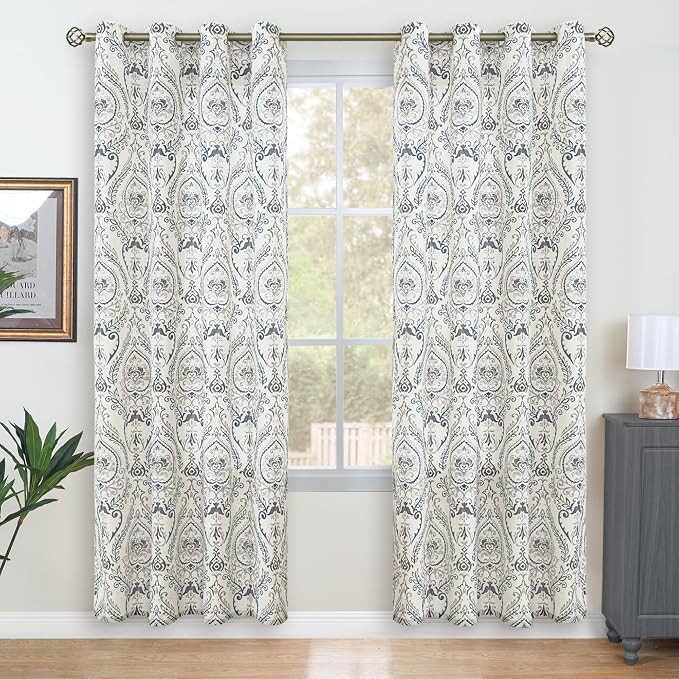 Linen Curtains 78 inches Long for Living Room, Printed Linen Curtains Grommet by LAMIT