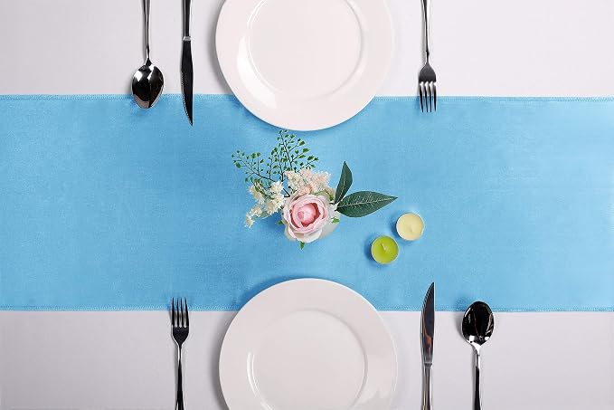 10-Pack Satin Table Runner Blue 12 x 108 inches Long, Table Runners - Image 2