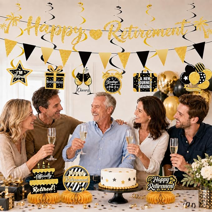 17 Pcs Black Gold Retirement Party Decorations - Image 3