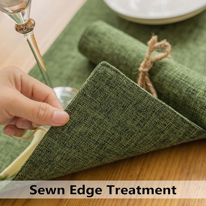 Demetex Dark Green Placemats Set of 8 Decorative Linen Textured Place Mats Heat - Image 3