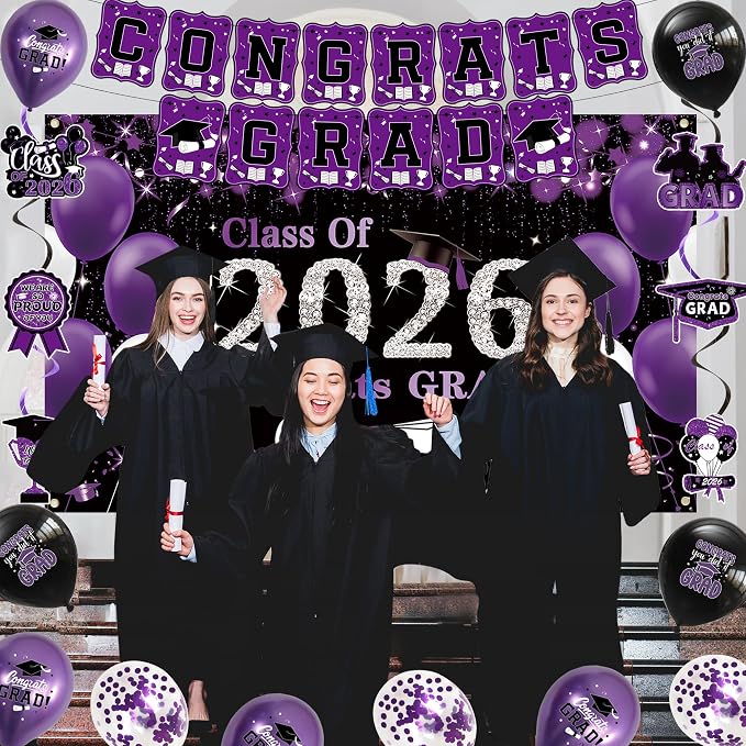 DARUNAXY Black Purple Graduation Party Decorations, 2026 Congrats Grad - Image 5