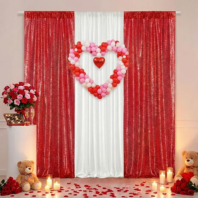 PartyDelight Red Sequin Backdrop Curtains 2x8ft 2 Panels | Sparkly 3mm sequins - Image 6