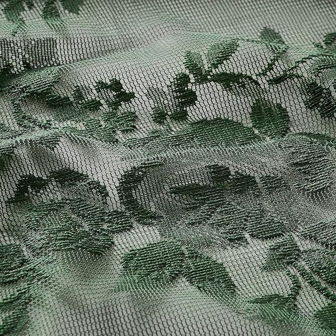 Dark Green Lace Curtains 96 Inches Long 2 Panels Sheer Floral Curtains - Image 7