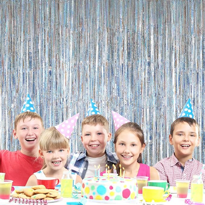 PIGETALE Glitter Silver Backdrop, 2 Pack 3.2 x 8.2 ft Fringe Curtains | Thicker - Image 6