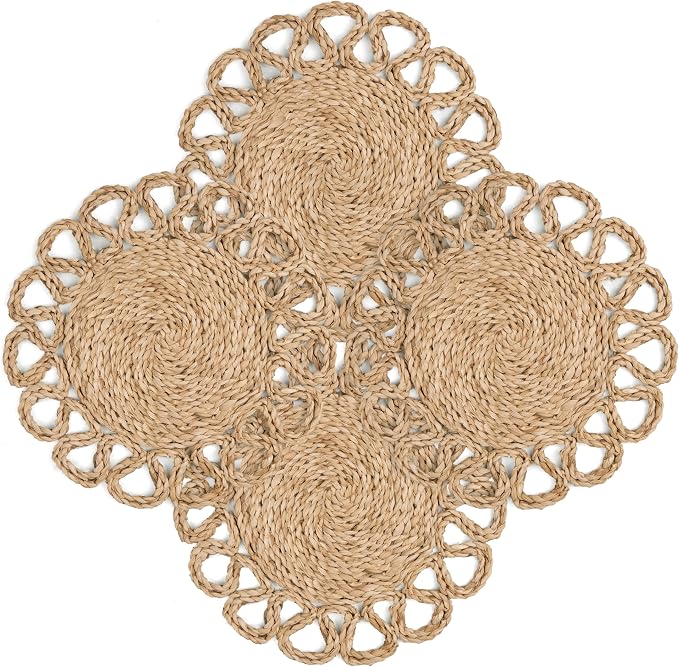13.8" Corn Husk Woven Round Placemats Set of 4 by DaiVuCrafts
