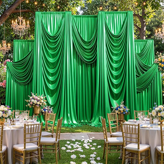 20x10ft Green Sequin Backdrop Curtains, Wrinkle Free Glitter Backdrop Drapes - Image 7