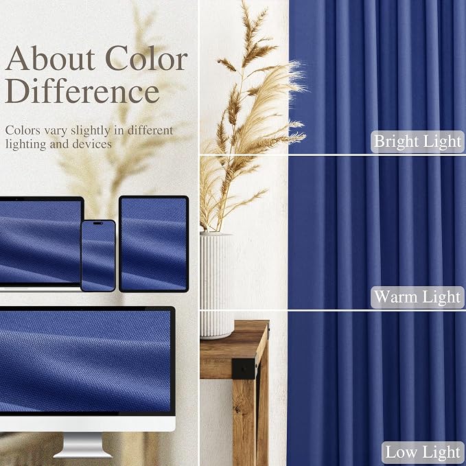 Classic Blue Linen Curtains 108 Inches Long - Image 3