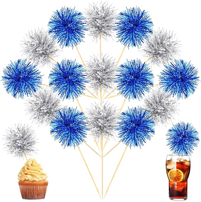 Chinco 100 Pcs Foil Firework Cupcake Toppers Sparkle Tinsel Cake Toppers Cake by Chinco