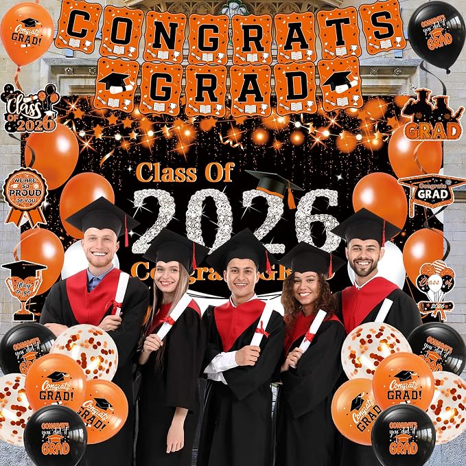 DARUNAXY Orange Graduation Party Decorations, 2026 Congrats Grad Honeycomb - Image 6