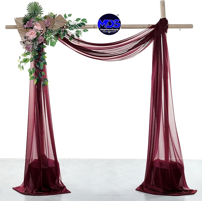 MDS Halloween Chiffon Draping Fabric - 1 Panel, 30" Wide x 30ft Long - Sheer Spooky Arbor & Canopy Drapery for Haunted House Backdrops, Party Ceilings, DIY Costumes & Themed Events - Burgundy