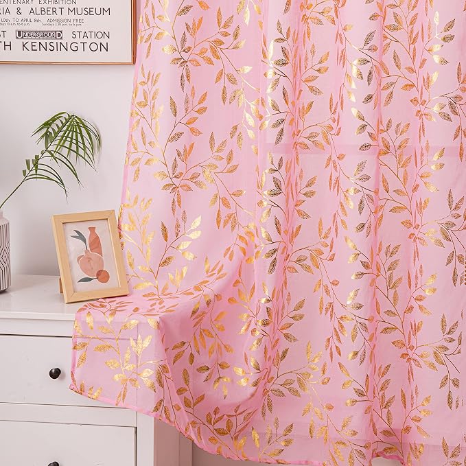 Sutuo Home Pink Sheer Curtains 63 Inch Length 2 Panels Set, Privacy Voile by SutuoHome