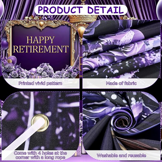 Purple Happy Retirement Banner 70.8 x 43.3 Inch Large Purple Retirement - Image 2